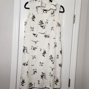 Vintage 100% Linen Sleeveless Black & White Dress Womens Medium